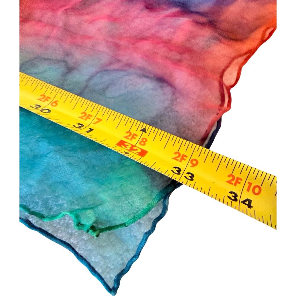 Vintage Hand Painted Silk Chiffon Scarf 1970s Rainbow Watercolor 15x66 - Picture 8 of 8